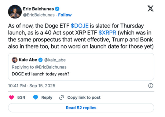 狗狗币ETF和XRP ETF 将于9月18日推出:狗狗币与XRP上市前市场价格分析