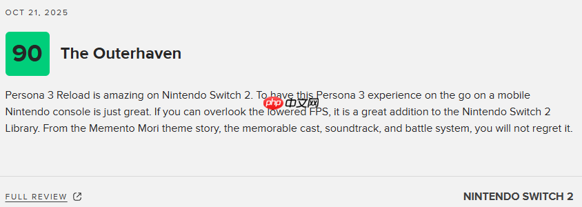 《女神异闻录3:Reload》NS2版79分:表现惊艳 必玩之作!