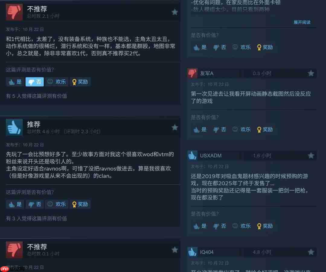 《吸血鬼:避世血族2》褒贬不一 外媒:五分之一时间在卡顿